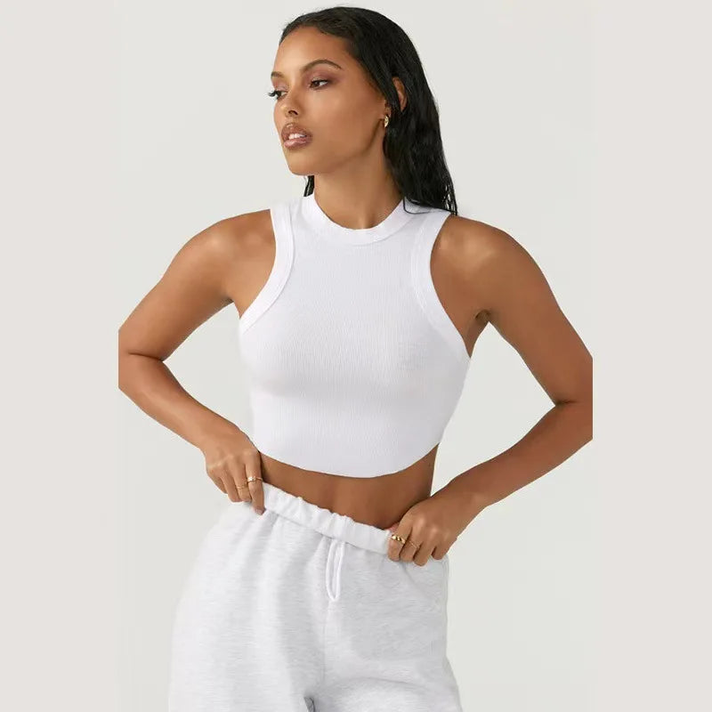 Wholesale Custom Logo Women Summer Casual Basic Vest Crop Tops Sleeveless Fitness Women Crop Tank Top