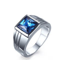 European American Fashion Popular Men Ring Temperament Blue Zircon Ring Simple Design Stainless Steel Ring
