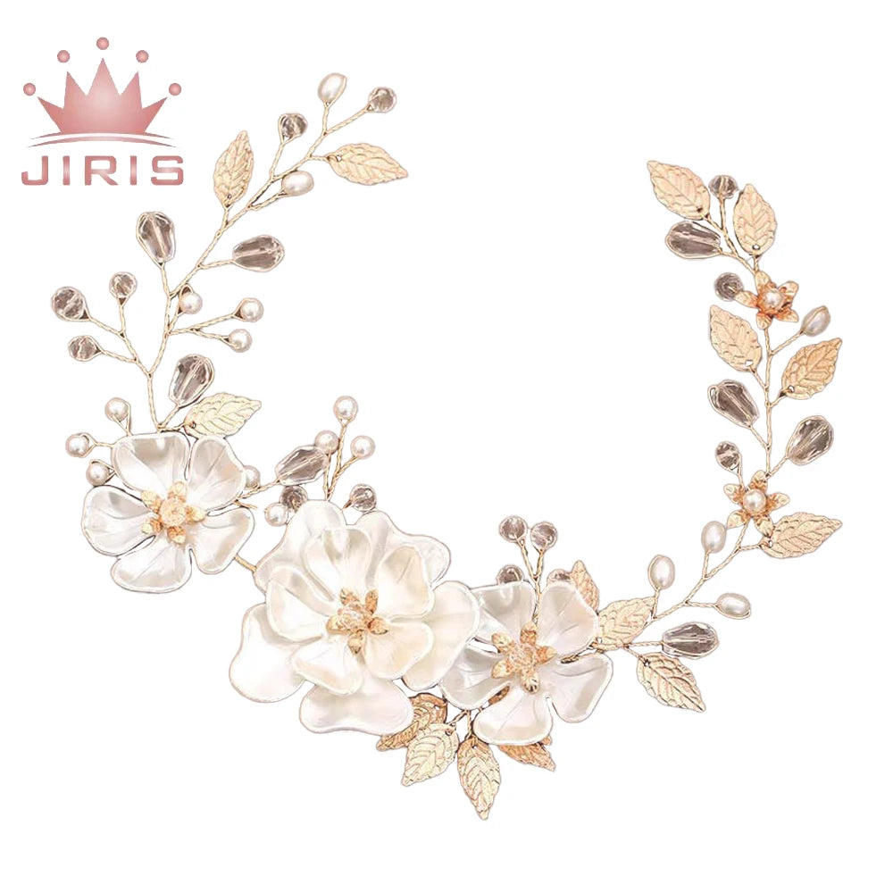 JIRIS Hot Selling Wedding Hair Accessories Crystal Pearl Headband Tiara Flower Headpiece Vine Women Jewelry Bridal Hair