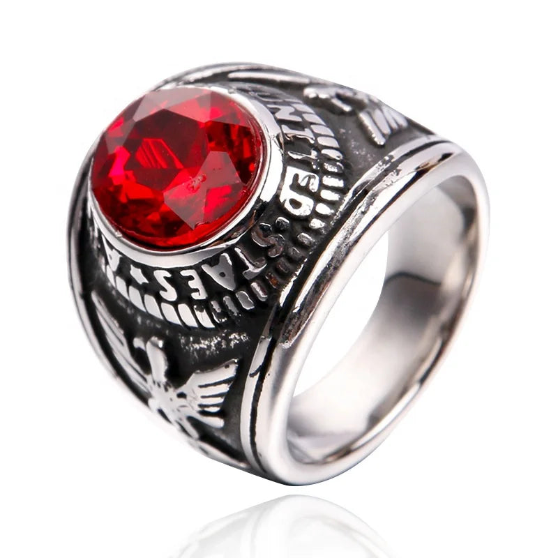 New Stainless Steel Jewelry Trendy Male Eagle Gem Ring