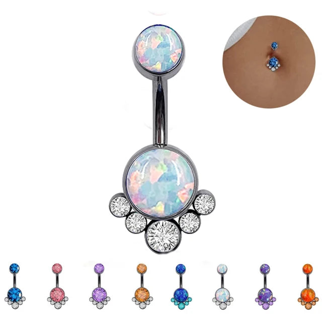 G23 Titanium Zircon Add Opal Belly Button Rings CZ Belly Piercing Body Jewelry Nombril Ombligo Multicolor Gemstone Women Gift