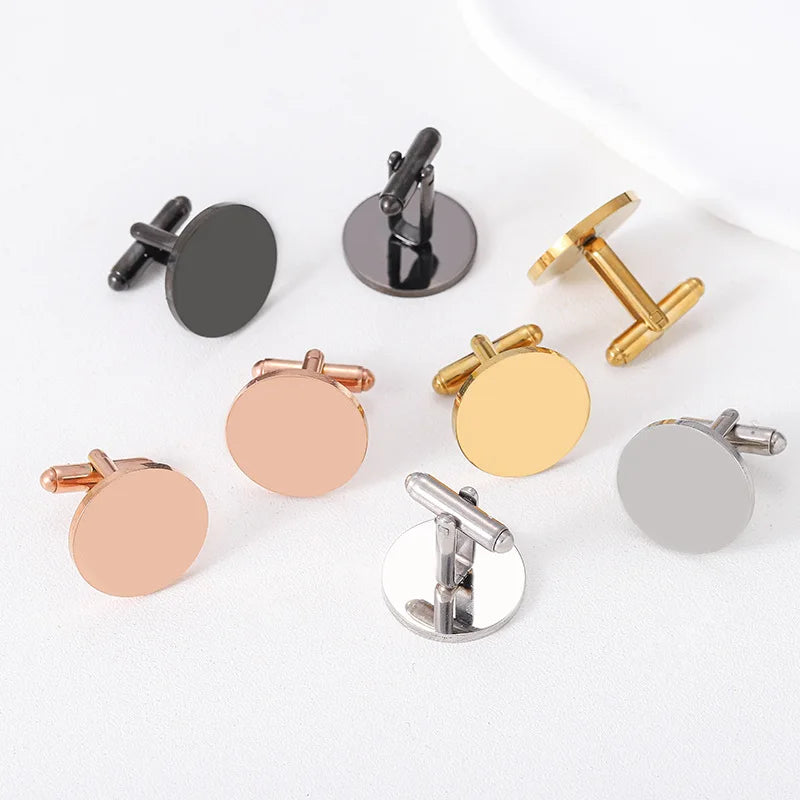 Stainless Steel Mirror Polished Circular Laser Engraved Blank Material Cufflinks and Studs Men's Minimalist Shirt Buttons