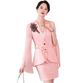 S-4XL Spring/Summer Leisure Long Sleeved Small Suit Coat Women's Work Clothes Regular Decoration Body Top