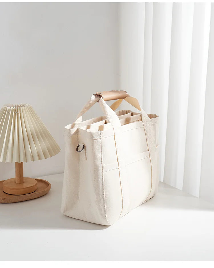 Durable Women Canvas Tote Bag Custom Logo Extra Spacious Material Reinforced Base Washable Sublimation Handle and Shoulder Bag