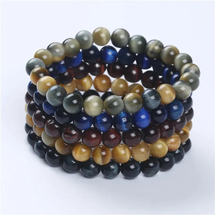 Wholesale Natural Gemstone 8mm Colorful tiger Eyes Stone Beads Bracelet for Jewelry Making