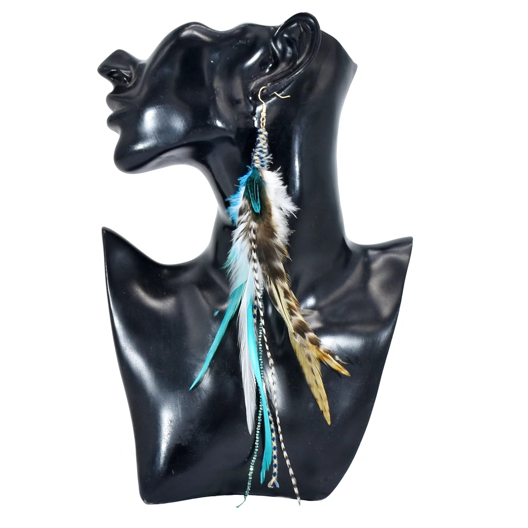 Handmade Natural Feather Dangle Earrings Vintage Bohemian Multicolor Pheasant Feathers Earrings for Womens