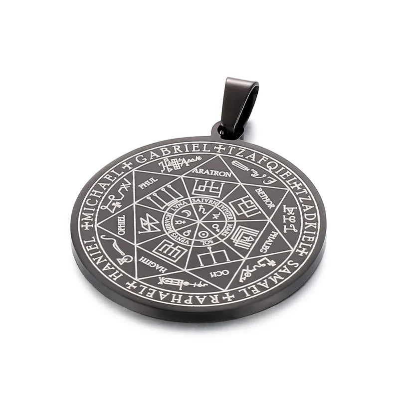 Kalen Unisex Religious Silver/Gold/Black Stainless Steel Circle Pendant With Jewish Hexagram Pattern