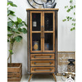 INNOVAHOME Living Room Solid Wood Tall Storage Cabinet Black Vintage Rustic Farmhouse Environment Friendly Glass Doors