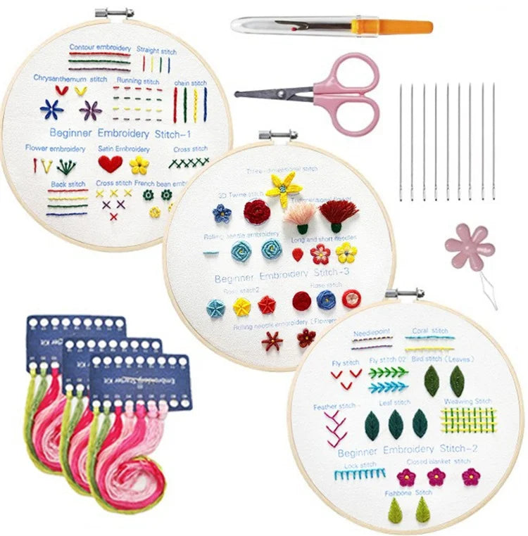 2023 New Beginners Embroidery Kit Cross Stitch Kit Art Craft Embroidery Starter Kit 3 PCS Craft Handy Sewing Hand Stitch