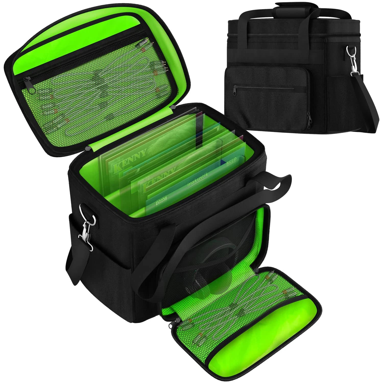 Holds 60 Vinyl LP Record Bag Large 12" DJ Gigging Storage with Mesh Pockets Adjustable Shoulder Strap Reinforced Handles