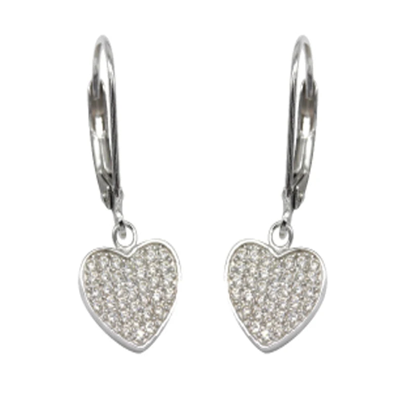 ZHILIAN  925 Sterling Silver Large Pave Heart Dangling Earrings Zirconia Aretes De Mujer