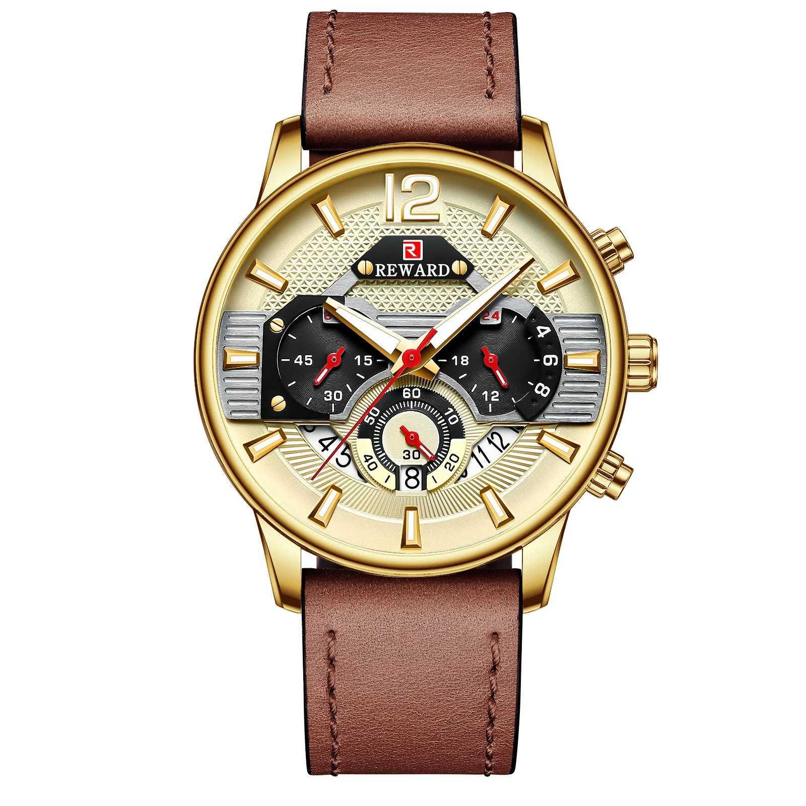 Hot Sale Genuine Leather Chrono Watch Reward Factory Sport Watches Fashion Mens Outdoor Watch Mannen Horloge