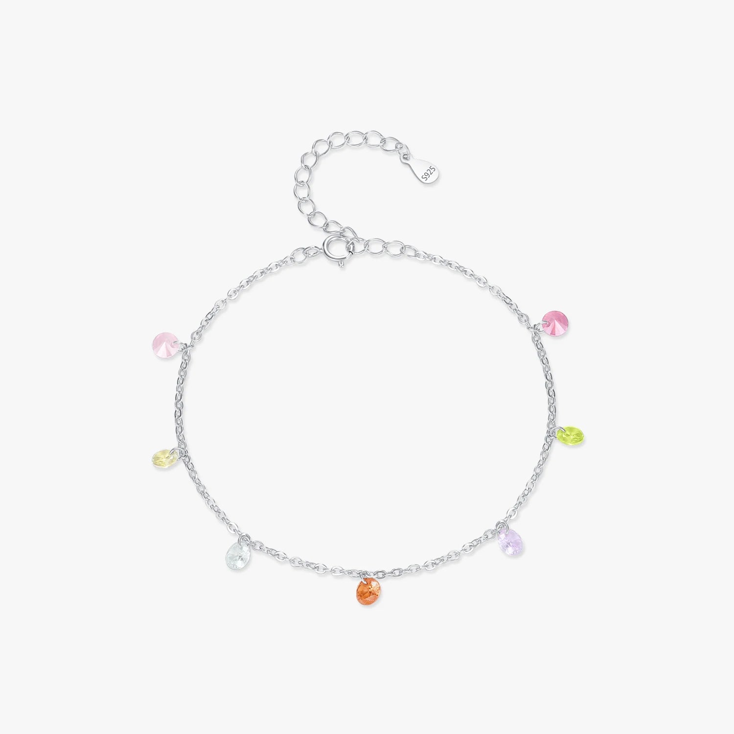 Rainbow Colorful Cubic Zirconia Bracelets 925 Sterling Silver Fashion Delicate Link Chain Bracelet for Women