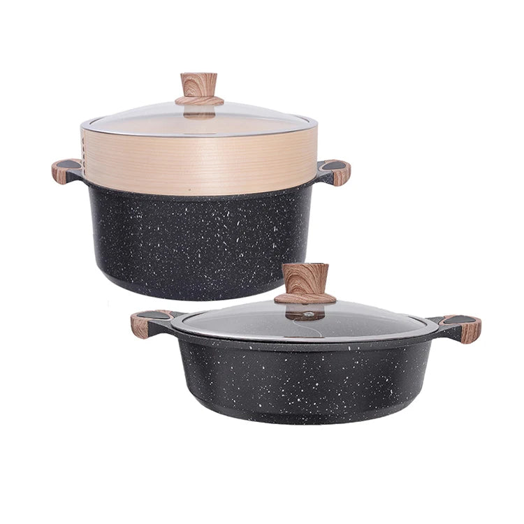 Wholesale 20/24/28/32cm Cooking Pot Corrosion Resistant Pot Marble Coated Non Stick Cooker Set Household Double Ear Soup Pot