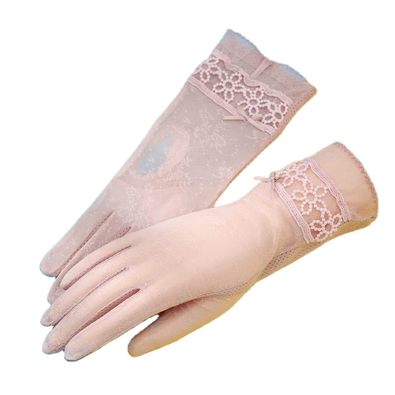 Custom Logo Summer Sun Protection Lace Touch Screen Outdoor Cycling Bike Riding Fashion Gloves for Women