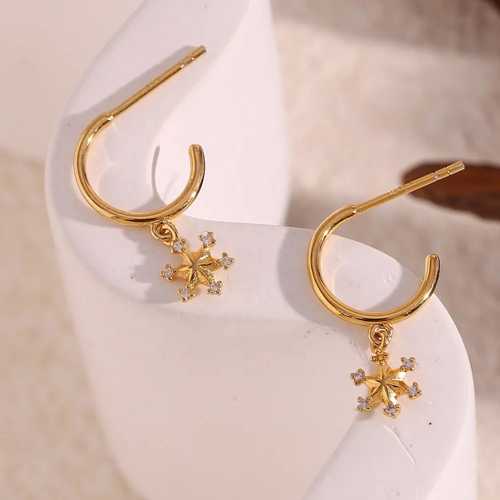 Dreamshow Jewelry 14k Gold Plated Zircon Snowflake Drop Earring 925 Sterling Silver Earring Women Jewelry