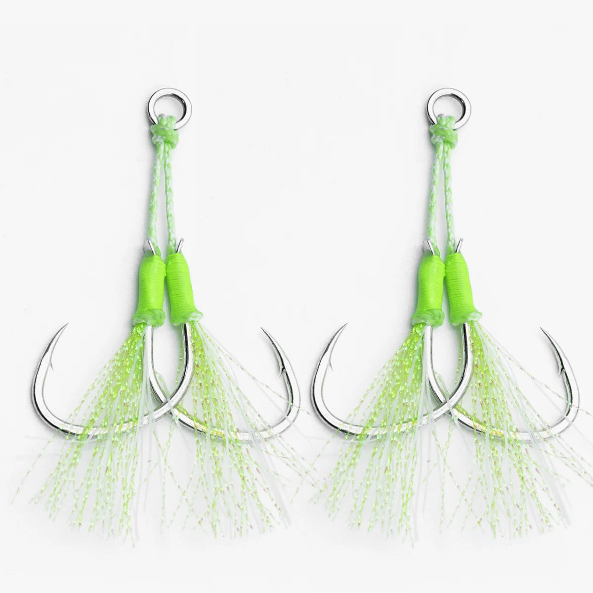 Fishing Double Assist Hooks 1/0# 2/0# 3/0# 4/0# Jig Slow Feather for Fishing Hook Luminous Feather Flasher Teaser