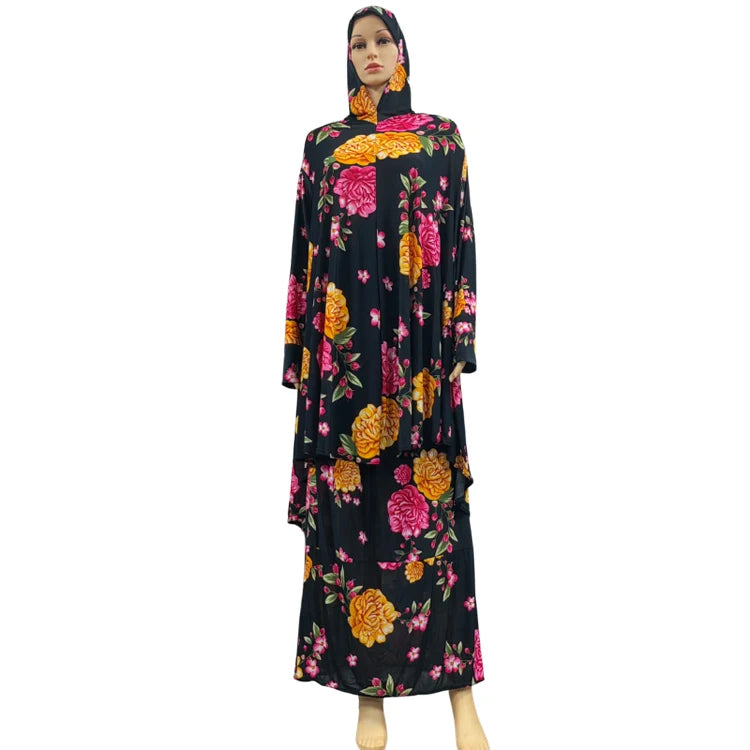 Two Piece Set Prayer Garment Muslim Women Hooded Abaya Dress Suits Overhead Hijab Long Khimar Ramadan Skirt Sets Islamic Clothes