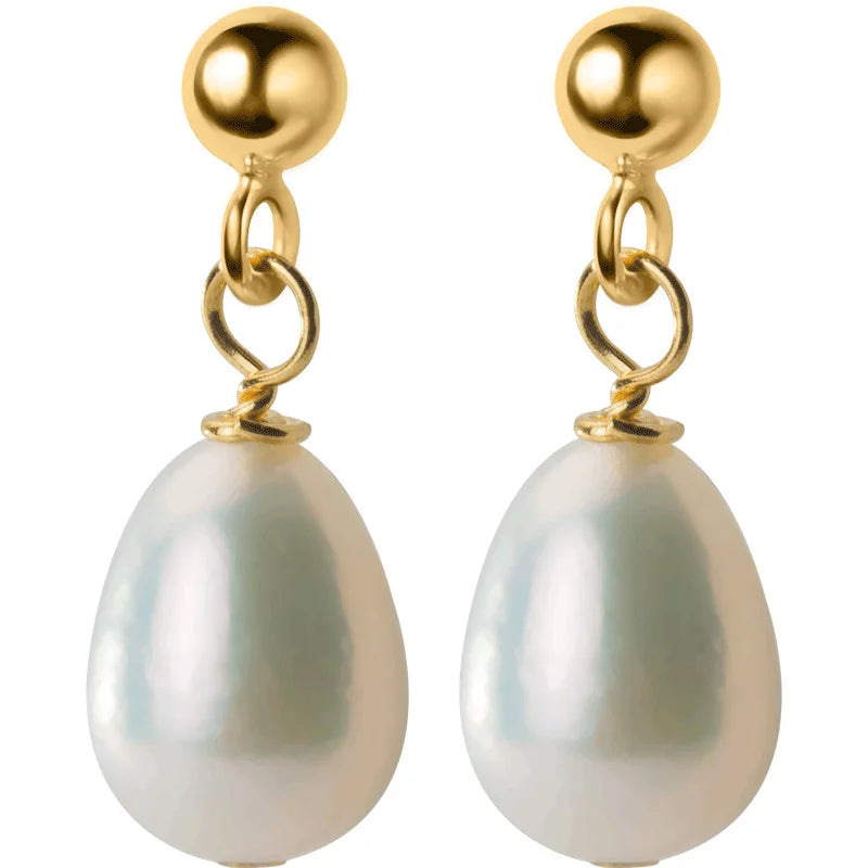 Fashion Minimalist Jewelry 925 Sterling Silver Natural Pearl Drop Pendant Gold Plated Stud Earrings for Women