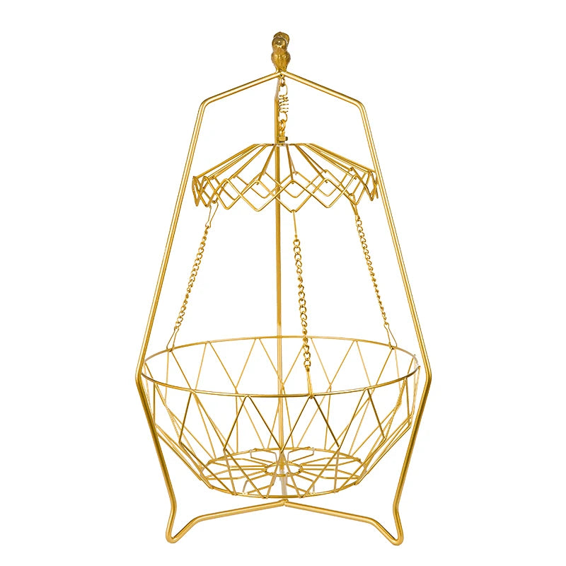 1-Tier Modern Countertop Steamable Fruit Basket Banana Hanger Detachable Metal Holder >10L Capacity Cylinder Shape Food Storage