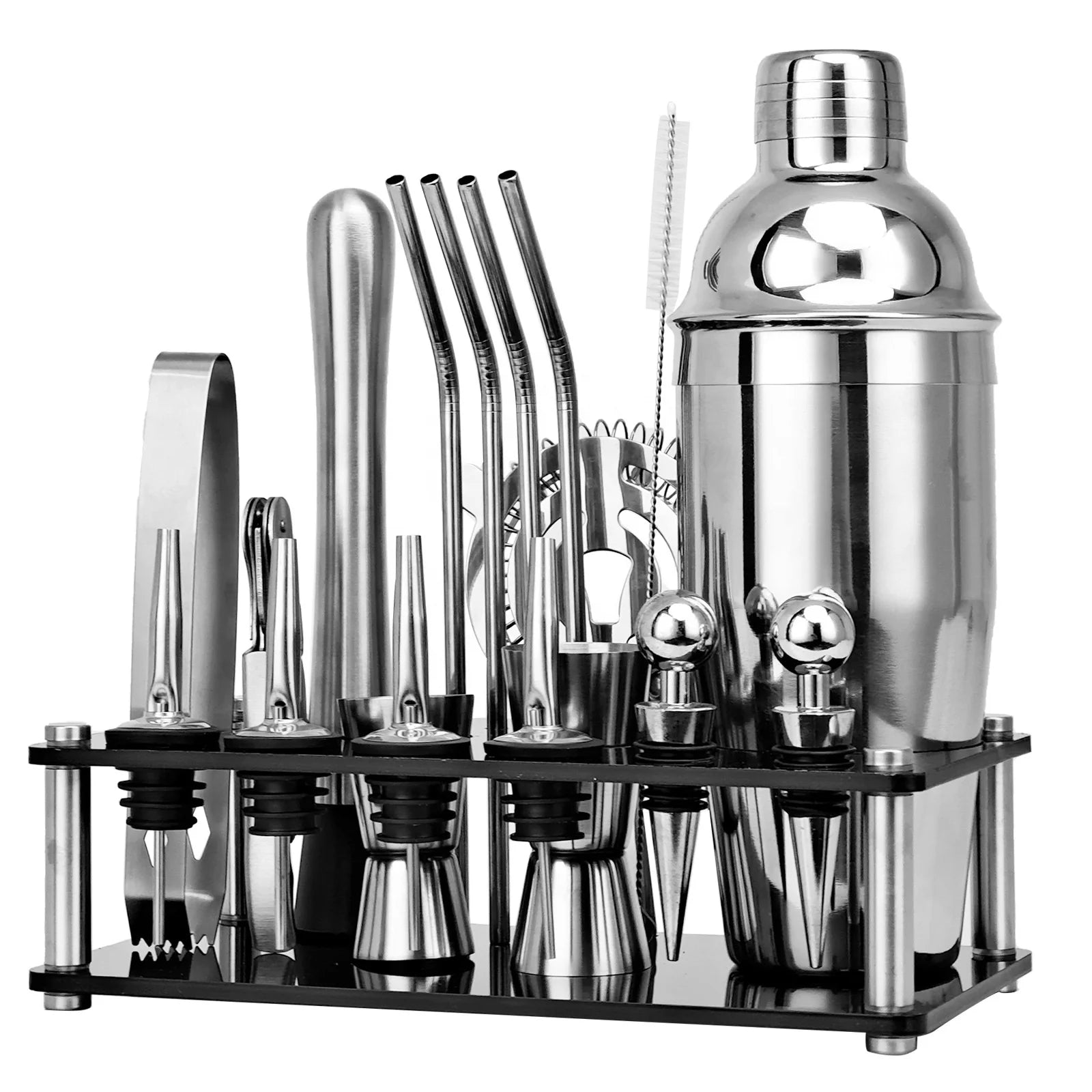 20-Piece Professional Bartender Kit Stainless Steel Acrylic Stand Cocktail Set Recipe Booklet Whiskey Stones Eco-Friendly