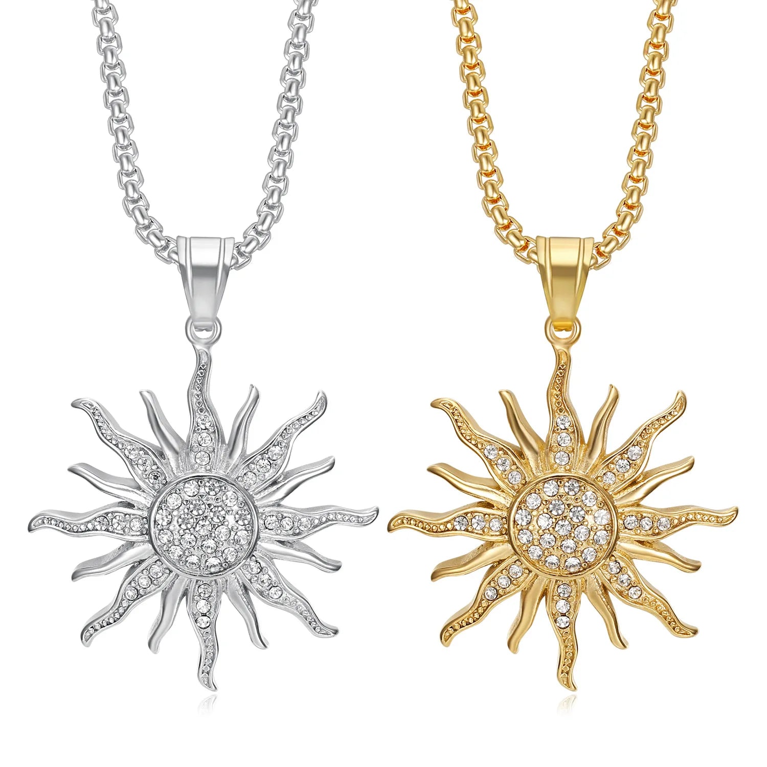 Customizable Sunflower Stainless Steel Jewelry Pendant Gold Plated Logo Men's Necklace with Diamond and Pearl for Parties