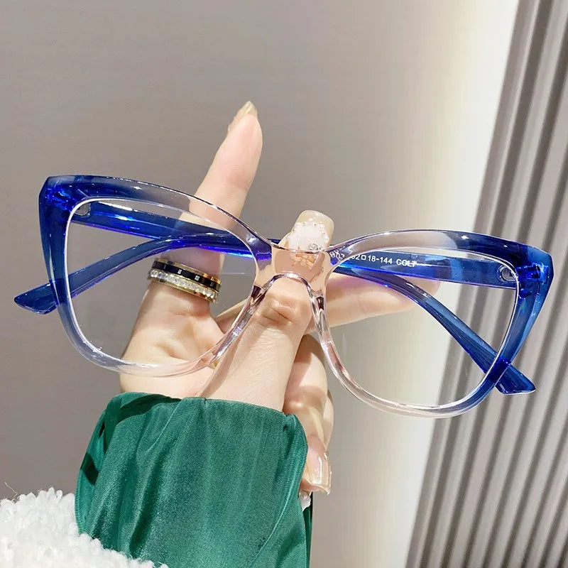 QSKY European Style 2025 Cheap Pc Anti Blue Light Glasses Polygon Cat Eye Design Eye Glasses Frames for Woman
