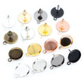 30pcs Fit 12mm Cabochon Earring Studs(with Ear Plug) Base Bezel Trays Stainless Iron DIY Earrings Making Supplies