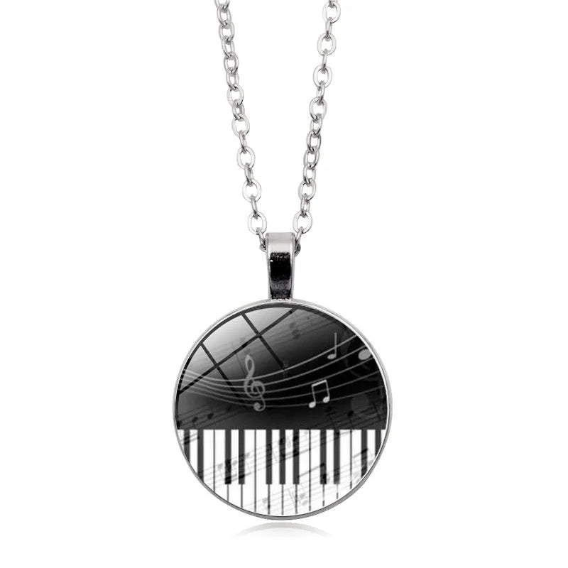 Music Piano Keyboard Notes Time Gem Necklace Pendant Jewelry