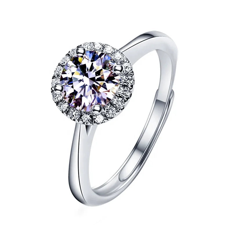 X08221 925 Sterling Silver Adjustable Rings 1/2Ct Moissanite Halo Twinkle Diamond Engagement Rings for Women Fine Jewelry
