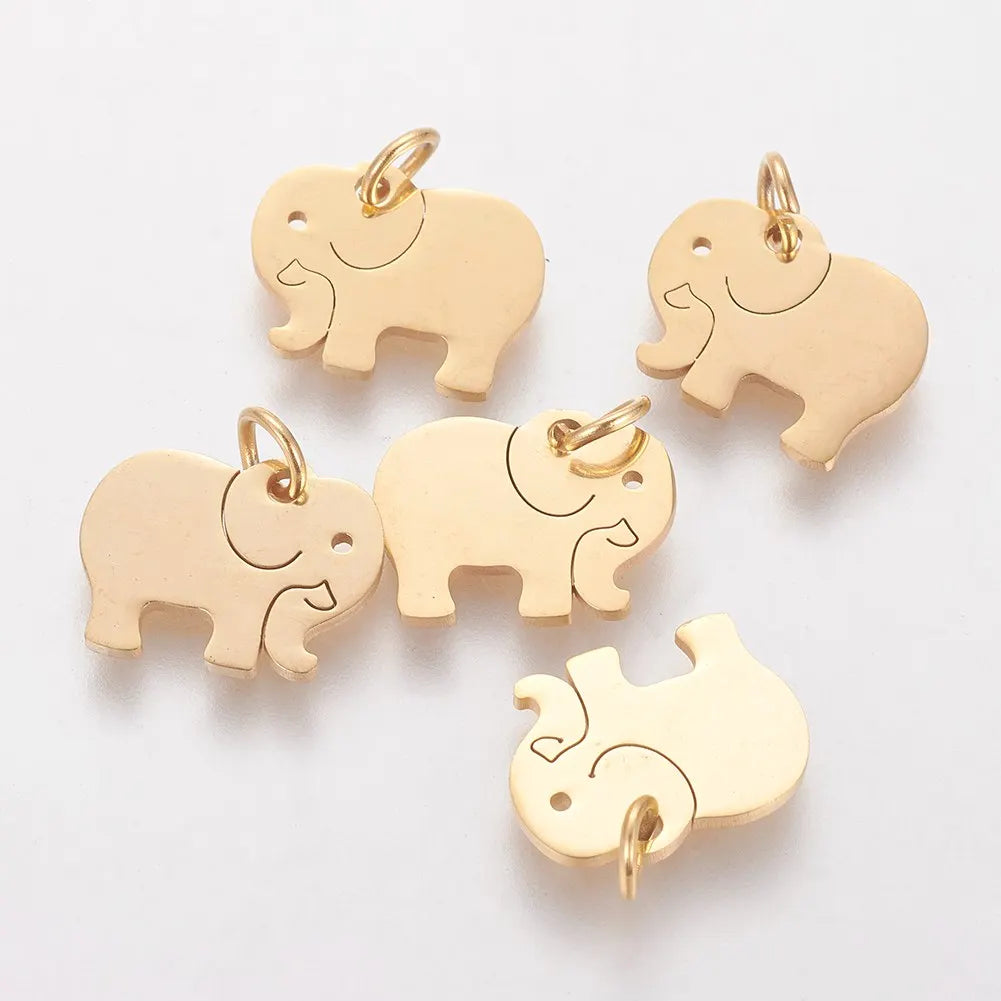 PandaHall Gold Stainless Steel Elephant Charms Wholesale Cute Animal DIY Jewelry Accessories for Making Necklaces & Bracelets