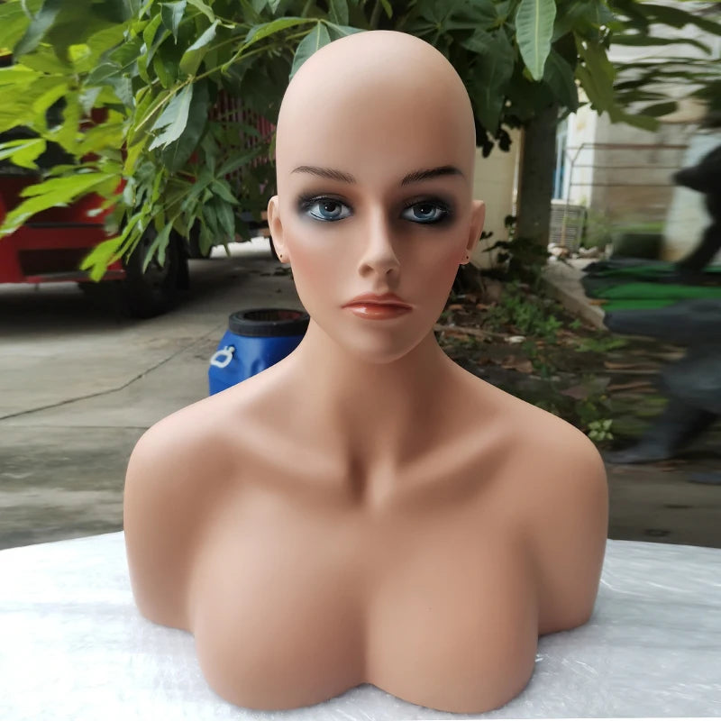 Europe USA Standard Mannequin Head With Breasts Makeup Lifelike Jewelry Display Head on Fashion Wigs Display Stand