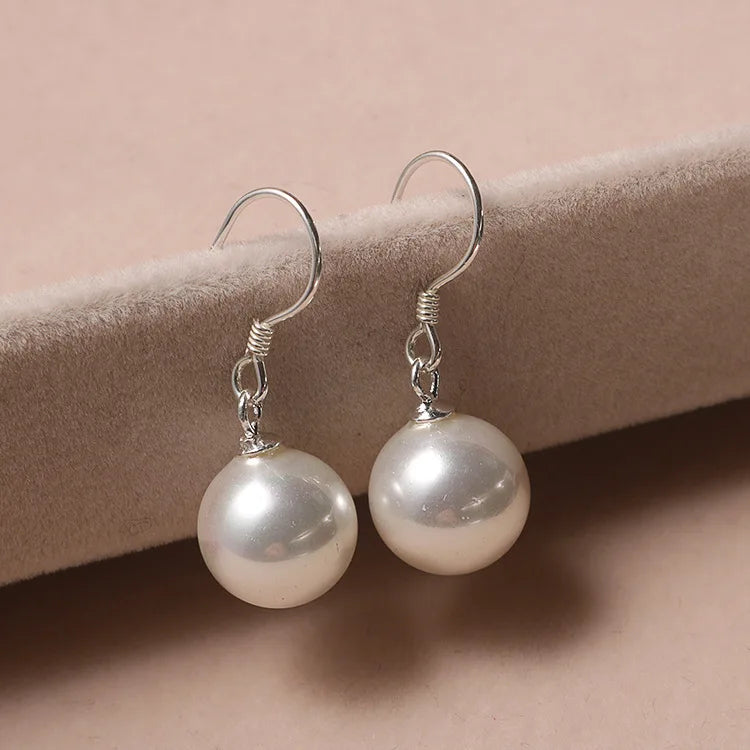 Simple Design Real Silver Plated Hook Drop 8 10 12MM Pearl Earring Jewelry for Women