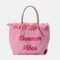Wholesale Women Canvas Pink Embroidery Shoulder Bag Large Capacity Shopping Beach Fashion Bag Cotton Tote Bag Canvas Fabric Open