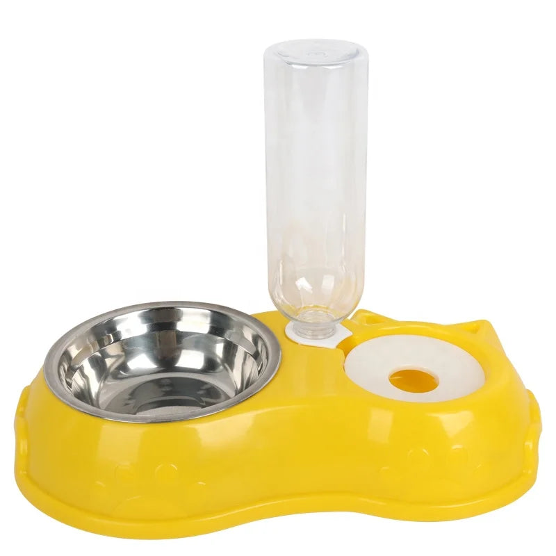 Factory Wholesale 2 in 1 Plastic Pet Drinking Bowl Elevated Stainless Steel Cat Feeding Food Bowl