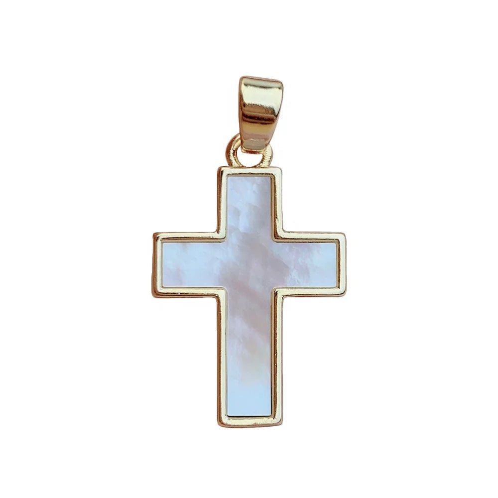 Wholesale Natural White MOP Pearl Shell Classic Cross Pendants Charm for DIY Jewelry Necklace Bracelet Making Accessories