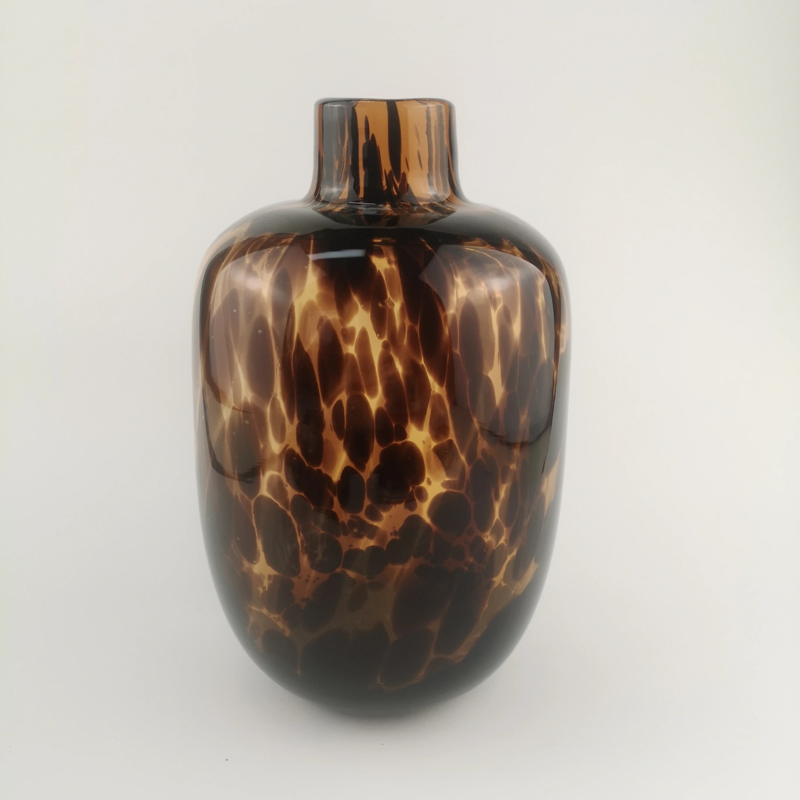 Handcrafted Glass Hand Blown Amber Glass Bud Vase with Leopard Tortoise Pattern Leopard Print Vase