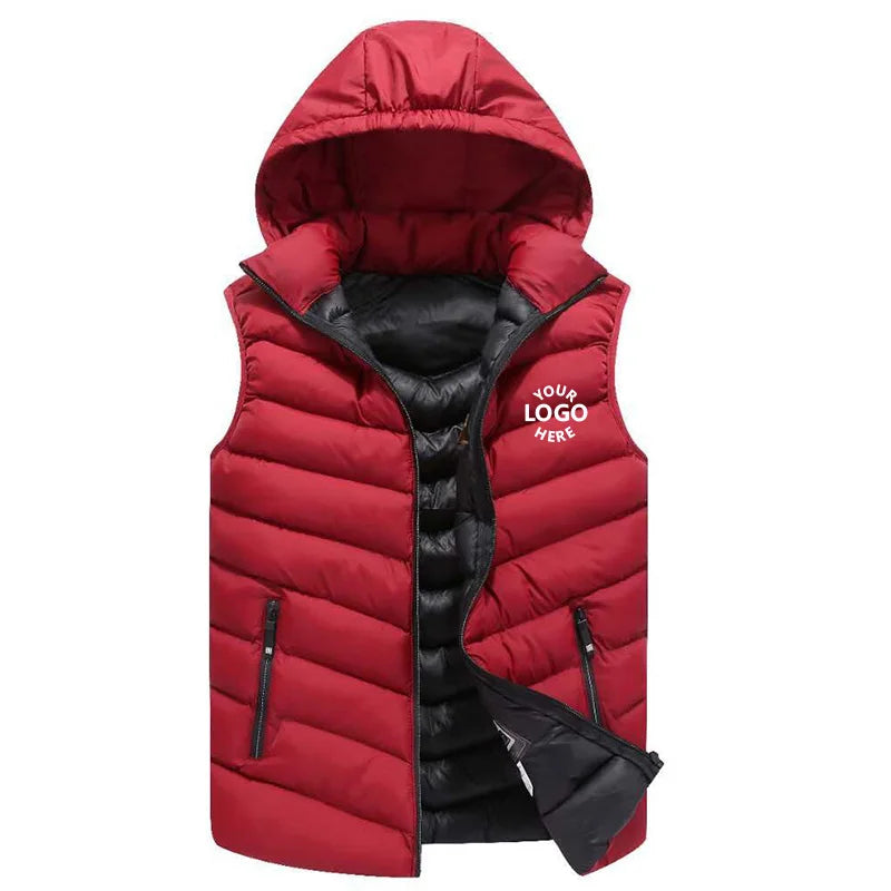 Custom Casual Sleeveless Bubble Jacket Clothes Utility Outdoor Hood Puffer Vest for Men