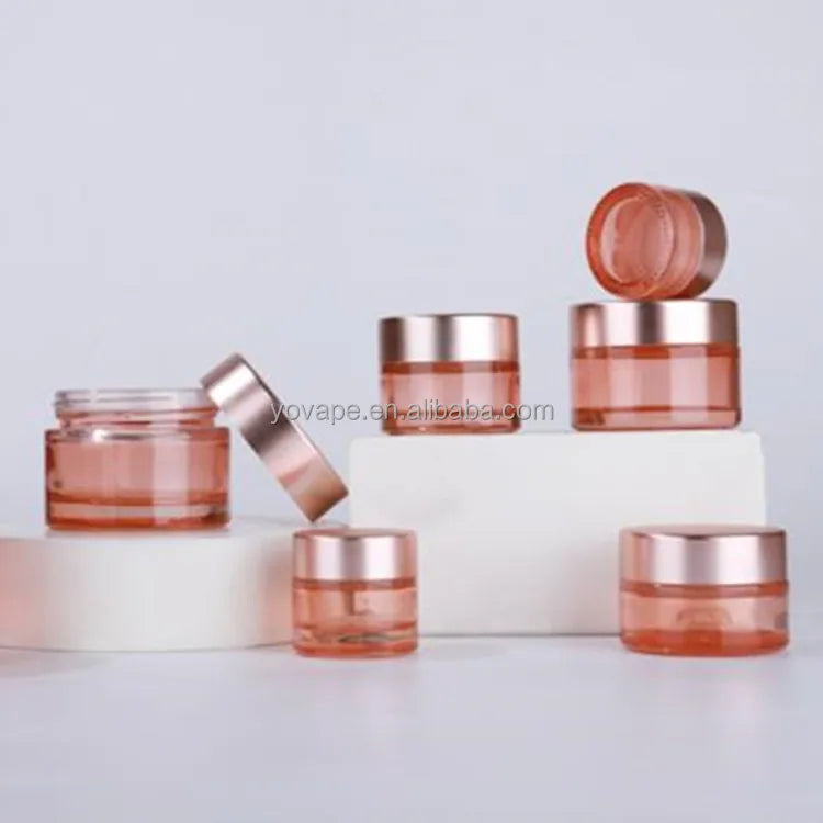 Luxury Body Butter Skin Care Storage Pot Packaging 5g 5 g 5 Gram Transparent Red pink Eye Cream Glass Jar Metallic Rose Gold Lid