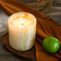 Handmade Customized Manufacturer Luxury Modern Style Creative Christmas Logo Printing Natural Clear Onyx Candle Jar With Lid