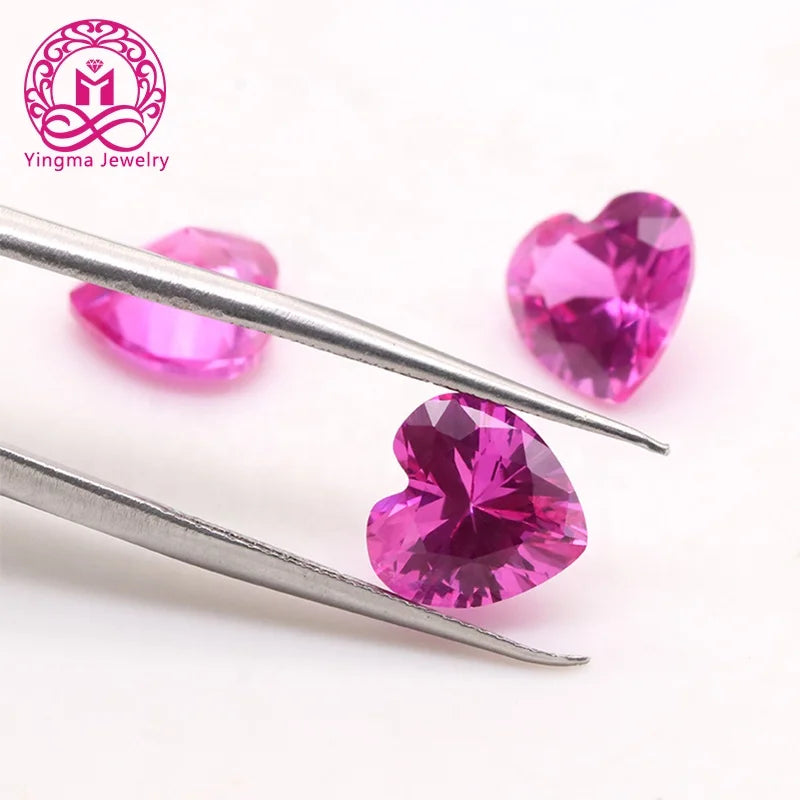 YINGMA Corundum Gemstone Heart Cut 4x4 mm to 10x10 mm 3# Rose Synthetic pink Corundum