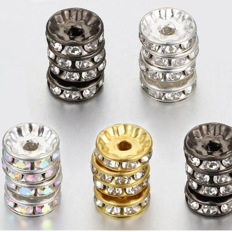 100pcs/bag Rhinestone Spacer Beads Crystal Metal Spacers for Making DIY Necklace Jewelry Accessories