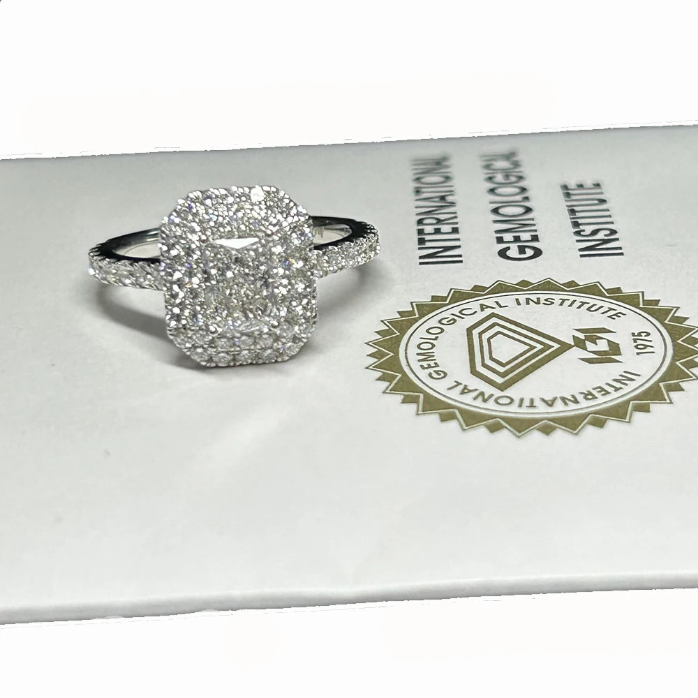HQ GEMS 18K White Gold Ring VVS D 1 Carat Radiant Cut Lab Diamond Rings Fashion Jewelry Engagement Ring