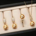 Wholesale Exquisite Fashion Jewelry Set 18K Gold Plated Brass Zircon Round Pearl Pendant Necklace Earrings Ring Sets for Women