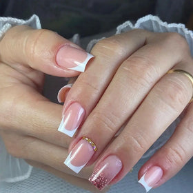Luxury French Pink Powder Diamond Nails Art Private Label Press on Nails Press on Designer Nails