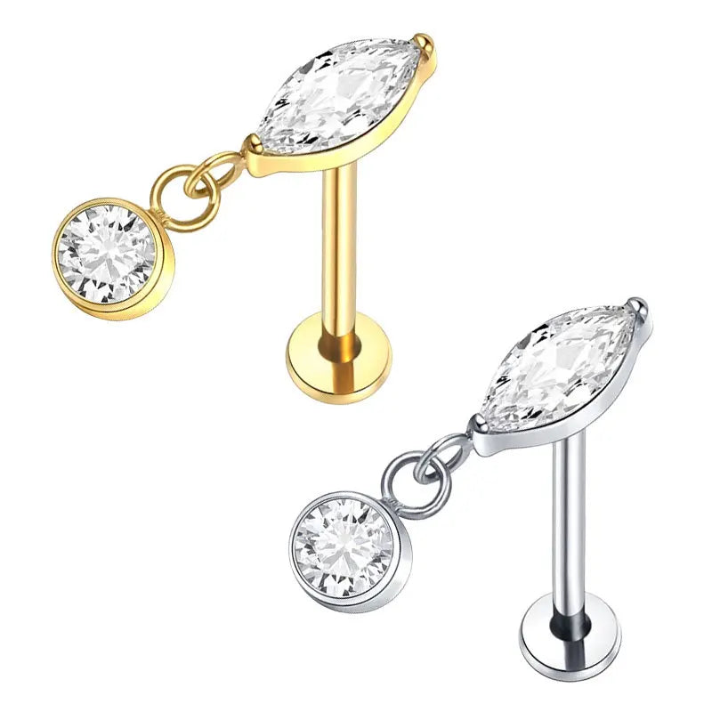 G23 Titanium Alloy Horse Eye Pendant Zircon Internal Thread Lip Nail Body Piercing Jewelry Gold for Fashion Flat Back Gift