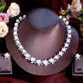 Dazzling Cubic Zirconia Stone Necklace and Earrings Big Imitation Pearl Jewelry Set for Women Wedding Bridal Dress Accessories