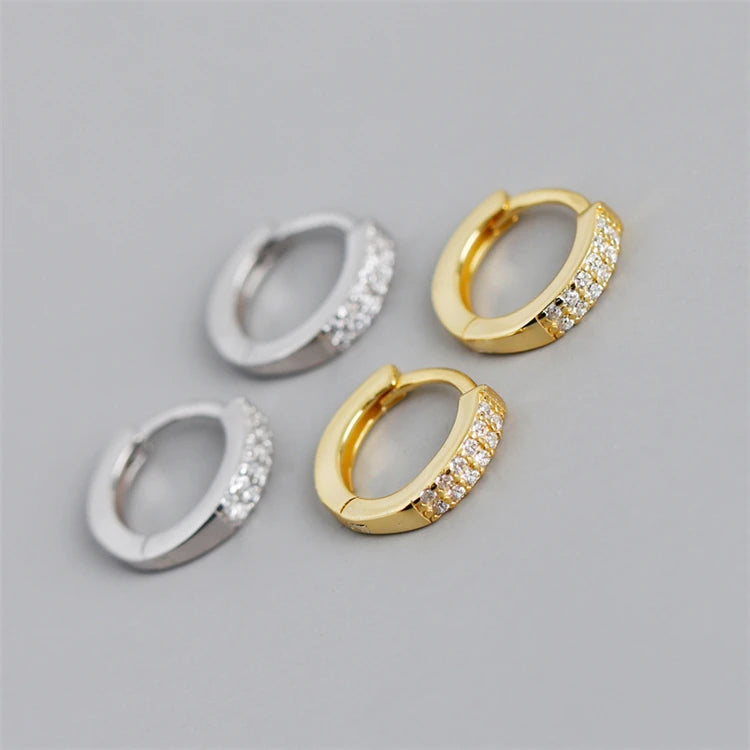 New Trendy 925 Sterling Silver 18k Gold Plated Double Layers Zircons Simple Round Huggie Hoop Earrings