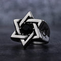 Vintage Mens Religious Chrisitian Judaism Ring Stainless Steel Gemstone Black Zirconia Star of David Hexagram Signet Ring Party