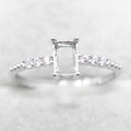 Sterling Silver 4*6mm Semi Mount Ring Square Shape Empty Frame Blank Claws Setting S925 Base Without Center Stone for Inlay DIY